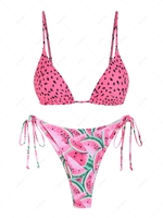 ZAFUL Maillot de Bain Bikini Noué à Imprimé Pastèque à Cordon S Rose clair
