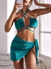 ZAFUL Maillot de Bain Bikini Noué Croisé à Col Halter Trois Pièces S Vert profond