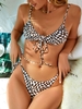 ZAFUL Maillot de Bain Bikini Noué en Avant à Carreaux Imprimé à Volants M Café profond
