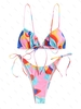 ZAFUL Maillot de Bain Bikini Noué en Blocs de Couleurs à Cordon avec Nœud Papillon L Multi c
