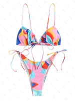 ZAFUL Maillot de Bain Bikini Noué en Blocs de Couleurs à Cordon avec Nœud Papillon L Multi c