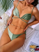 ZAFUL Maillot de Bain Bikini Noué en Blocs de Couleurs à Cordon S Vert