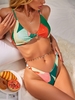 ZAFUL Maillot de Bain Bikini Noué Jointif Imprimé à Jambe Haute L Vert