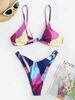 ZAFUL Maillot de Bain Bikini Noué Jointif Imprimé à Jambe Haute M Multi b