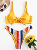 ZAFUL Maillot de Bain Bikini Noué Rayé à Coupe Haute L Moutarde