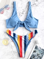 ZAFUL Maillot de Bain Bikini Noué Rayé à Coupe Haute S Multi a