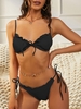 ZAFUL Maillot de Bain Bikini Noué Texturé à Corde à Volants L Noir