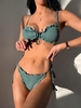 ZAFUL Maillot de Bain Bikini Noué Texturé à Corde à Volants L Vert profond
