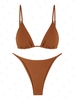ZAFUL Maillot de Bain Bikini Noué Texturé à Corde L Brun légère