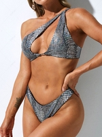 ZAFUL Maillot de Bain Bikini Peau de Serpent Gaufré à Une Epaule S Argent