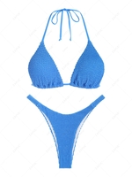 ZAFUL Maillot de Bain Bikini Plissé à Col Halter S Bleu