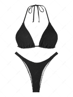 ZAFUL Maillot de Bain Bikini Plissé à Col Halter S Noir