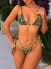 ZAFUL Maillot de Bain Bikini Plissé à Imprimé Animal à Côté Noué L Vert clair