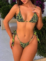 ZAFUL Maillot de Bain Bikini Plissé à Imprimé Animal à Côté Noué S Vert clair