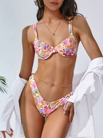 ZAFUL Maillot de Bain Bikini Plissé à Imprimé Fleur à Armature S Multi a