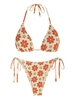 ZAFUL Maillot de Bain Bikini Plissé à Imprimé Fleuri à Cordon L