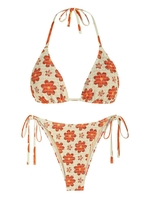 ZAFUL Maillot de Bain Bikini Plissé à Imprimé Fleuri à Cordon L
