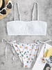 ZAFUL Maillot de Bain Bikini Plissé à Imprimé Marguerite à Cordon S Blanc