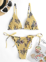 ZAFUL Maillot de Bain Bikini Plissé à Imprimé Marguerite M Jaune clair