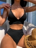 ZAFUL Maillot de Bain Bikini Plissé à Taille Haute à Lacets M Noir