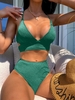 ZAFUL Maillot de Bain Bikini Plissé à Taille Haute à Lacets S Vert