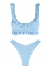 ZAFUL Maillot de Bain Bikini Plissé à Volants Froissés L Bleu clair