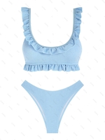 ZAFUL Maillot de Bain Bikini Plissé à Volants Froissés S Bleu clair