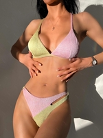 ZAFUL Maillot de Bain Bikini Plissé Découpé en Blocs de Couleurs S Vert