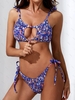 ZAFUL Maillot de Bain Bikini Plissé Fleuri Noué à Côté à Cordon M Bleu