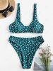 ZAFUL Maillot de Bain Bikini Plongeant à Coupe Haute à Pois S Vert profond