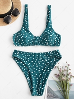ZAFUL Maillot de Bain Bikini Plongeant à Coupe Haute à Pois S Vert profond