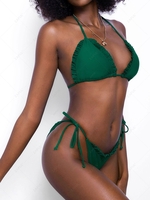 ZAFUL Maillot de Bain Bikini Plongeant à Volants à Col Halter S Vert profond