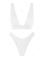 ZAFUL Maillot de Bain Bikini Plongeant Texturé à Coupe Haute M Blanc