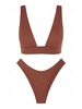 ZAFUL Maillot de Bain Bikini Plongeant Texturé à Coupe Haute S Café