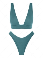 ZAFUL Maillot de Bain Bikini Plongeant Texturé à Coupe Haute S Vert profond