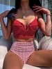 ZAFUL Maillot de Bain Bikini Rayé à Taille Haute à Volants S Rouge