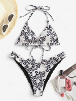 ZAFUL Maillot de Bain Bikini Réversible Léopard Côtelé à Col Halter S Rose clair