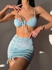 ZAFUL Maillot de Bain Bikini Sanglé à Coupe Haute à Œillet Trois Pièces L Bleu clair