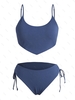 ZAFUL Maillot de Bain Bikini Simple Côtelé Noué de Grande Taille Xxl Bleu