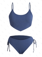 ZAFUL Maillot de Bain Bikini Simple Côtelé Noué de Grande Taille Xxl Bleu