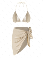 ZAFUL Maillot de Bain Bikini Soyeux à Cordon en Satin Trois Pièces M Café lumière