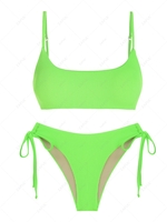 ZAFUL Maillot de Bain Bikini Style Débardeur Texturé Côtelé à Cordon S Vert