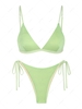 ZAFUL Maillot de Bain Bikini Tanga Brillant Soyeux Noué à Côté à Coupe Haute S Vert clair