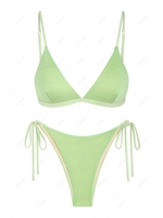 ZAFUL Maillot de Bain Bikini Tanga Brillant Soyeux Noué à Côté à Coupe Haute S Vert clair
