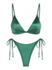 ZAFUL Maillot de Bain Bikini Tanga Brillant Soyeux Noué à Côté à Coupe Haute S Vert profond