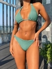 ZAFUL Maillot de Bain Bikini Tanga Côtelé à Col Halter S Vert profond
