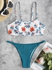 ZAFUL Maillot de Bain Bikini Tanga Côtelé à Imprimé Fleur à Cordon M Vert profond
