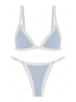 ZAFUL Maillot de Bain Bikini Tanga Côtelé Contrasté S Bleu clair