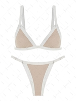 ZAFUL Maillot de Bain Bikini Tanga Côtelé Contrasté S Café lumière