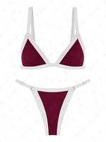 ZAFUL Maillot de Bain Bikini Tanga Côtelé Contrasté S Rouge foncé